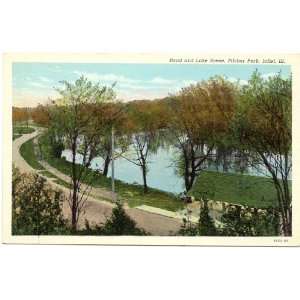 1930s Vintage Postcard   Road and Lake Scene   Pilcher Park   Joliet 