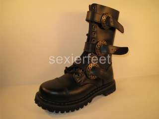 12 Eyelet 3 Strap S/T Blk Leather Calf Boot. Color Black Leather
