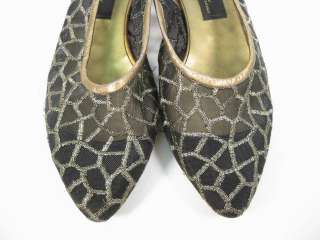 SESTO MEUCCI Gold Black Sheer Fabric Slingbacks Shoes 7  