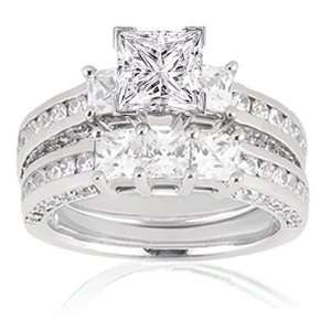   Cut 3 Stone Diamond Engagement Wedding Rings Set 14K SI2 G IGI