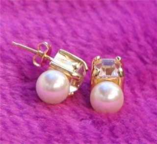 Stud earrings gold plated pearls fashion elegant jewel aritos perlas 