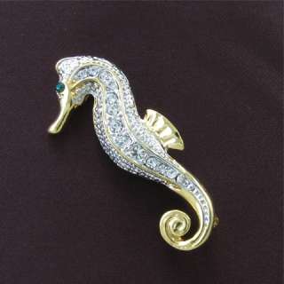 Seahorse Animal Sea Creature Brooch Pin Clear Crystal Stone Costume 