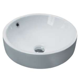 Round Porcelain Ceramic Countertop Bathroom Vessel Sink   17 1/2 x 7 3 