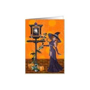  Purple Witch at Crosswalk Fantasy Blank Greeting Card Card 
