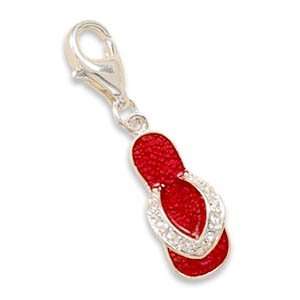  Red Enamel and Crystal Sandal Charm with Lobster Clasp 