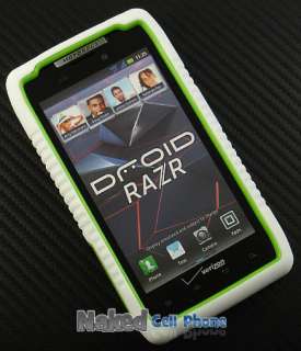 NEW GREEN WHITE DUO SHIELD SOFT RUBBER HARD CASE FOR MOTOROLA DROID 