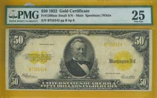 1922 $50 GOLD Certificate BEAUTIFUL PMG VF 25 MULE   