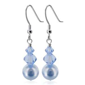 Sterling Silver Light Blue Imitation Pearl and Light Sapphire Crystal 