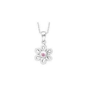   Silver Daisy Necklace With Pink Sapphire (14  16 Chain) Jewelry