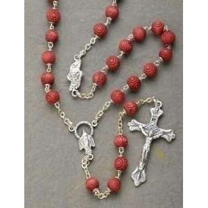   Carved Rose Petal Beads Our Father Rosaries 21.5