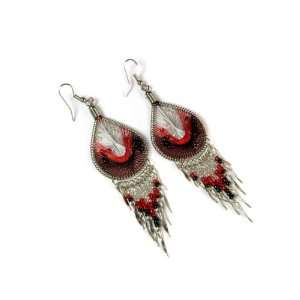   Teardrop Thread Earrings with Bead and Silver Shimmer Dangles Jewelry