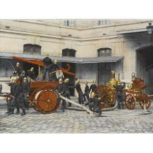 French Sapeurs Pompiers Manoeuvre their Engines at the Scene of a Fire 