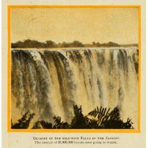  1907 Print Mile Wide Falls Zambesi Africa River Water 