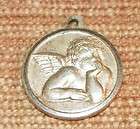 Vintage Sterling silver 925 charm 3 D Rafael guardian angel disc 