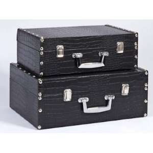   Decorative Wood Black Leather Attache Cases   Suitcase Trunks Home