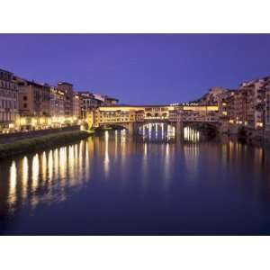  Ponte Vecchio over River Arno at Dusk, Florence, Tuscany 