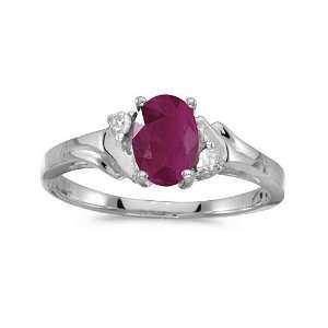  14k White Gold Oval Ruby And Diamond Ring (Size 6.5 