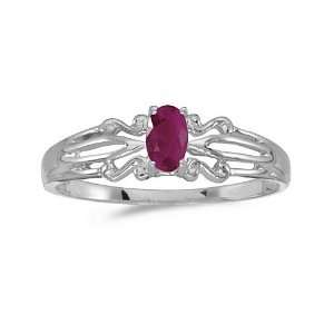  14k White Gold Oval Ruby Ring (Size 6): Jewelry