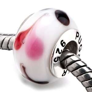 White Red Black Heart Silver Solid Core Glass Beads Fits Pandora Charm 