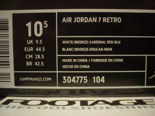 2011 Nike Air Jordan VII 7 Retro WHITE BRONZE CARDINAL RED BLACK DS 