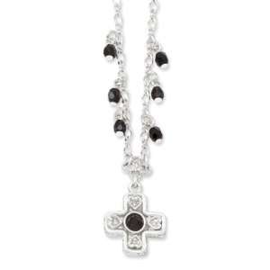    Silver tone, black glass beaded 16 cross necklace: Jewelry
