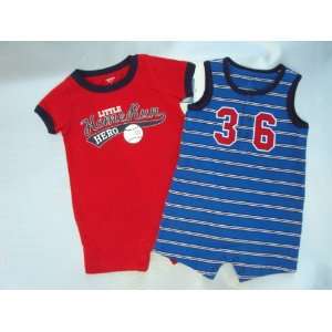  Carters Boys 2 pack Cotton Knit Rompers   Red, White, and 