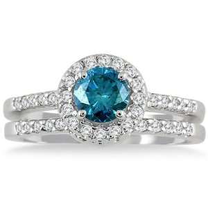   Blue and White Diamond Bridal Set in 10K White Gold: SZUL: Jewelry