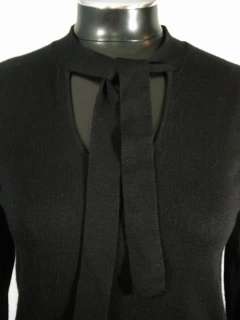 Diane von Furstenberg L Black Merino Wool Tie Sweater Knit Top  