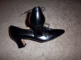 Vtg 80s SHOES Enzo Angiolini black leather lace up 20s 30s style 