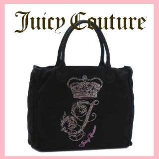 NEW Authentic JUICY COUTURE Black Zip Top Crown Logo Tote NWT  
