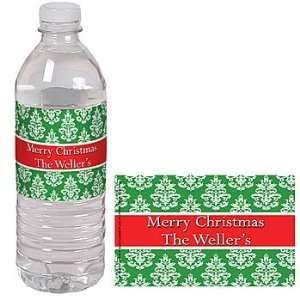 Trendy Christmas Damask Personalized 20oz Water Bottle Labels   Qty 12