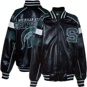 Michigan State Spartans Youth Black Varsity Full Zip Pleather Jacket 