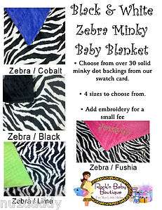 Custom Minky Zebra Baby Blanket   You choose color backing 