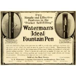 1916 Ad L. E. Waterman Ideal Fountain Pen Pocket Self Filling Writing 