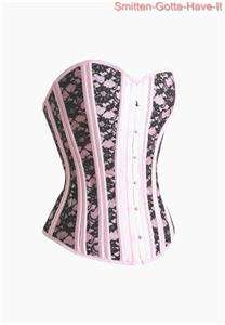 STEAMPUNK Victorian Reproduction Pink Black Lace Steel Boned CORSET 