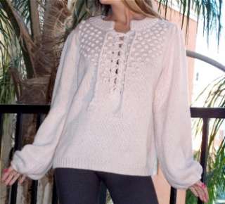 Victorias Secret Moda Textured Cable Knit Popcorn Lace Up Sweater L 
