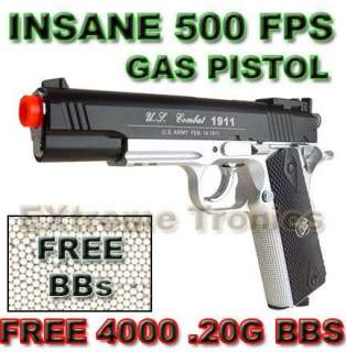 WG SIL 500FPS METAL 1911 CO2 Gas Airsoft Gun Pistol +4K  
