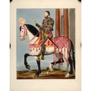  France Horse Suit Armor   Hand Colored Lithograph