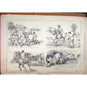  1888 Hunting Season Hounds Dog Horses Falling Cattle: Home 