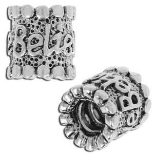  10mm BELIEVE Large Hole Message Bead   Rhodium Plated 