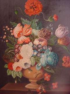 Pair 1800s O/C Still Life JAN van KARNER Flowers & Bugs  