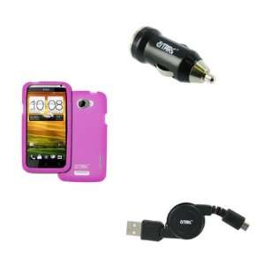 EMPIRE HTC One X Silicone Skin Case Cover (Hot Pink) + USB Car Charger 