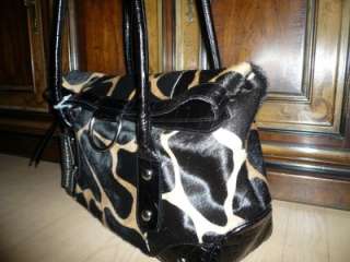 NWT MAURIZIO TAIUTI giraffe brown cow hair fur leather tote bag Italy 