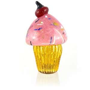    Handblown Glass Cupcake, Strawberry Icing Color