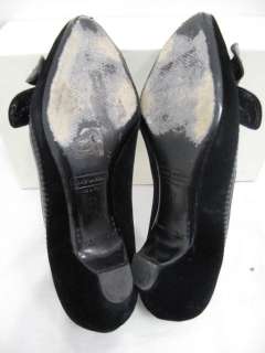 Marc Jacobs Black Velvet Patent Leather Flower Toe Kitten Heels 37 
