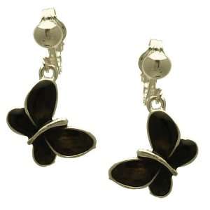  Aisleen Silver Chocolate Brown Butterfly Clip On Earrings 