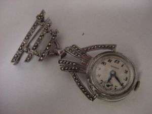 Vintage Sterling Silver Watch Lapel Pin 1930s Marcasite  