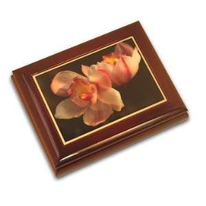  Large Beautiful Orchid Musical Jewelry Box with 18 Note 