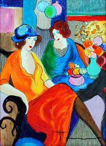 Itzchak Tarkay Chit Chat abstract women flowers party  