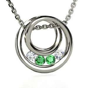 Inner Circle Pendant, Round Emerald 14K White Gold Necklace with 